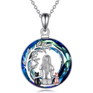 YFN Cat Necklace Sterling Silver Jewelry for Women Cat Jewelry Gifts(Blue-Cat Necklace for Women)