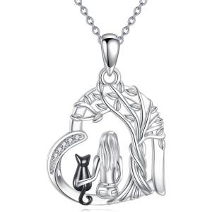 YFN Cat Necklace Sterling Silver Jewelry for Women Cat Jewelry Gifts(Silver-One Cat Necklace)