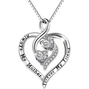 YFN Mom Necklace for Women Sterling Silver mother necklace Mothers Day Birthday Jewelry Gifts for Mother Grandma 18″(White)