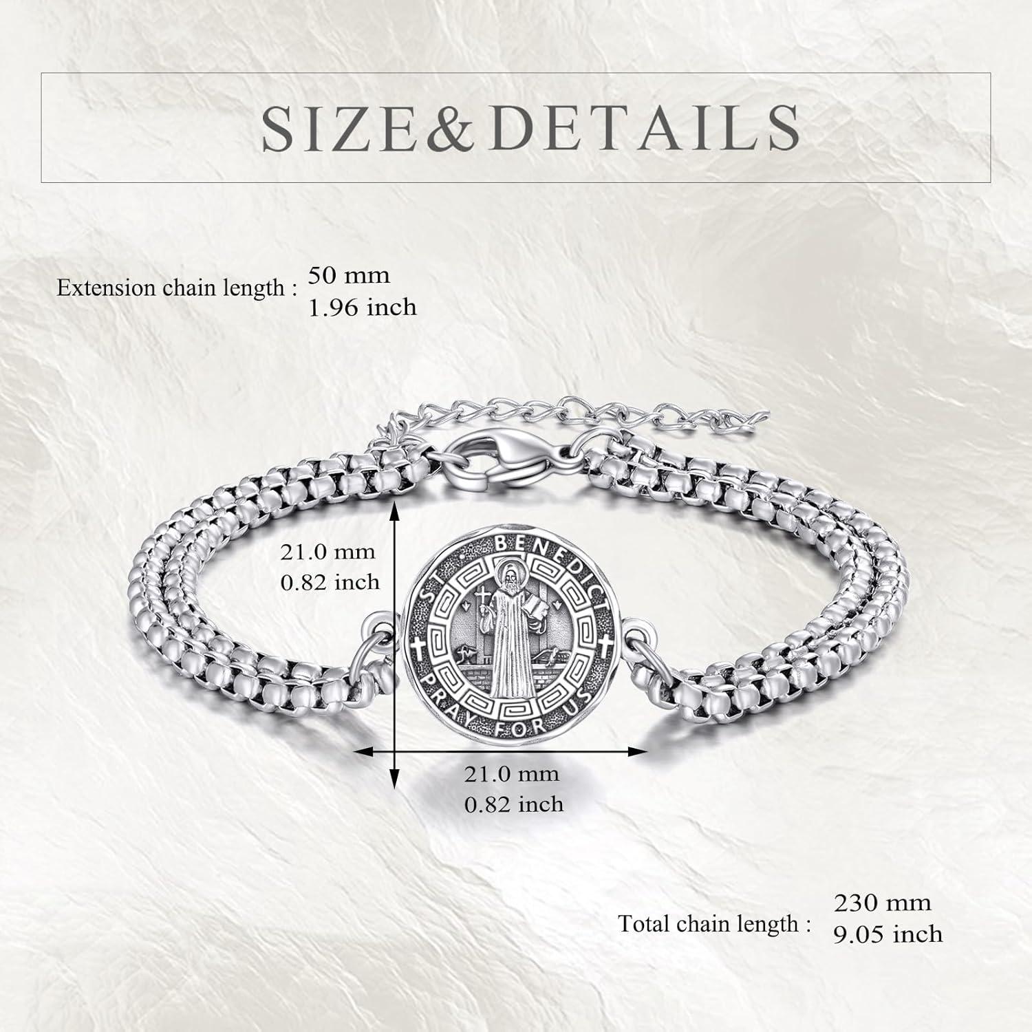 image:imageYFN Patron Saint Bracelet Sterling Silver Religious Protector Bracelet Jewelry Gift for Women MenASt Benedict Large