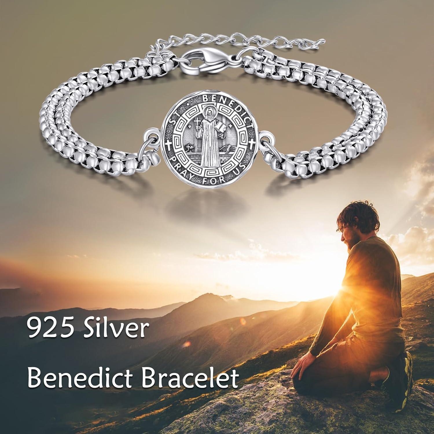 image:imageYFN Patron Saint Bracelet Sterling Silver Religious Protector Bracelet Jewelry Gift for Women MenASt Benedict Large