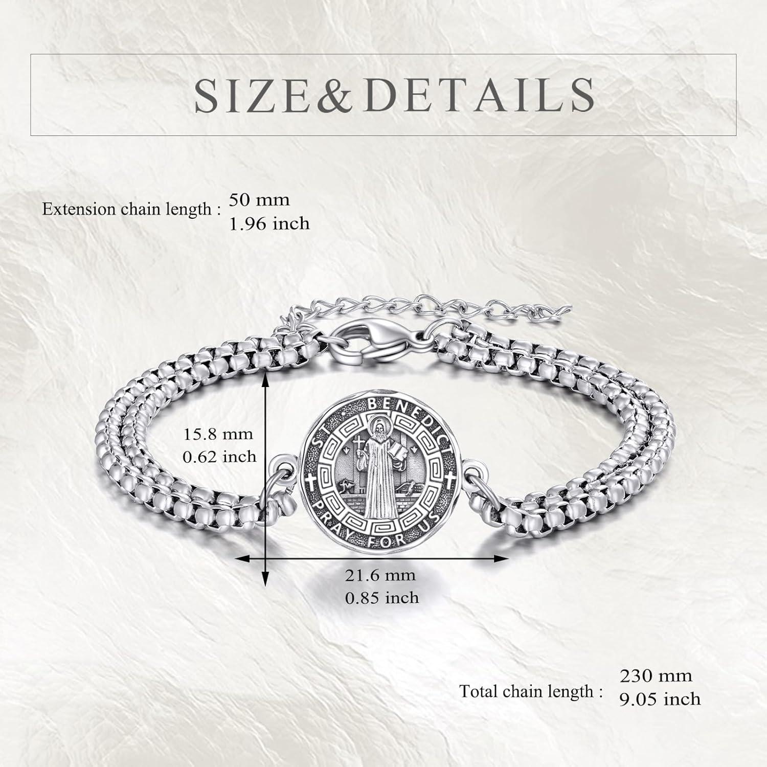 image:imageYFN Patron Saint Bracelet Sterling Silver Religious Protector Bracelet Jewelry Gift for Women MenASt Benedict Small