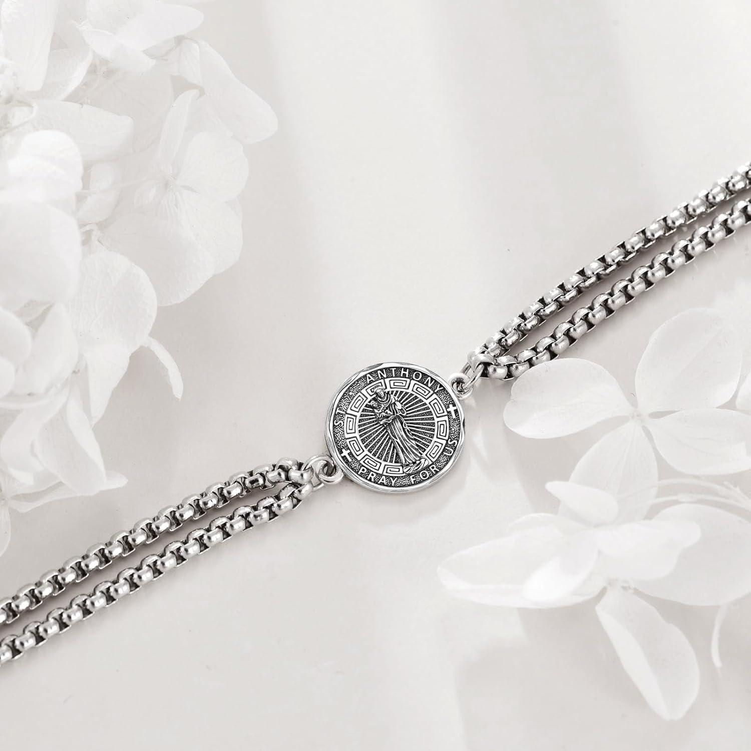 image:imageYFN Patron Saint Bracelet Sterling Silver Religious Protector Bracelet Jewelry Gift for Women MenBSt Anthony Large