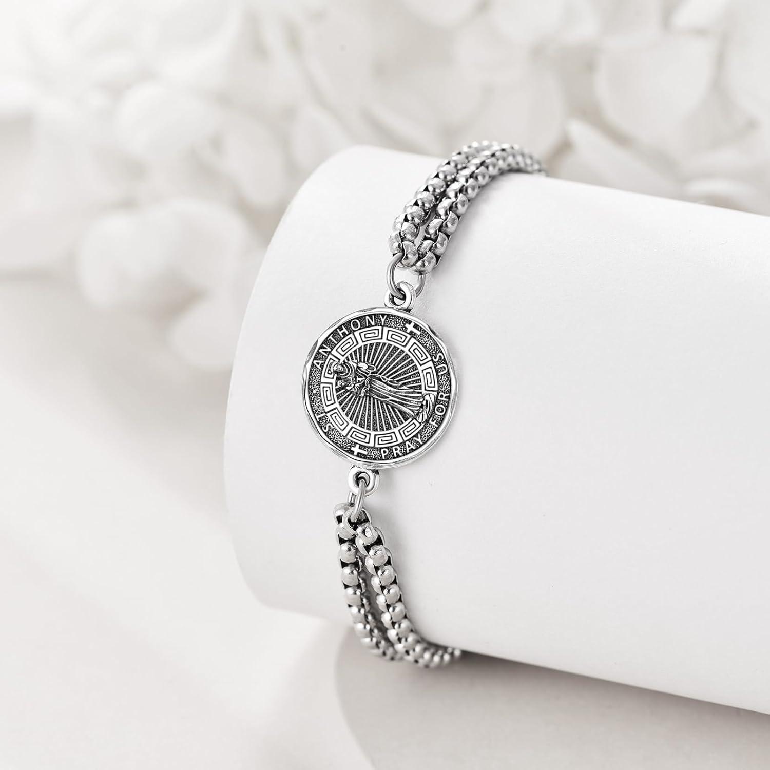 image:imageYFN Patron Saint Bracelet Sterling Silver Religious Protector Bracelet Jewelry Gift for Women MenBSt Anthony Large