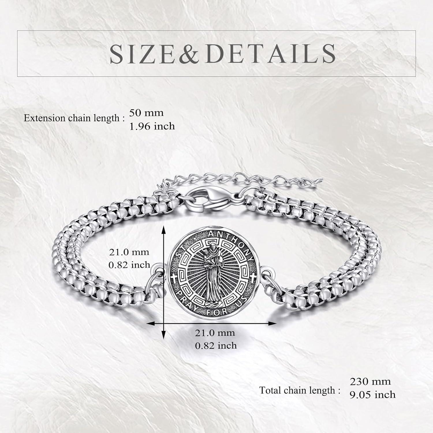 image:imageYFN Patron Saint Bracelet Sterling Silver Religious Protector Bracelet Jewelry Gift for Women MenBSt Anthony Large