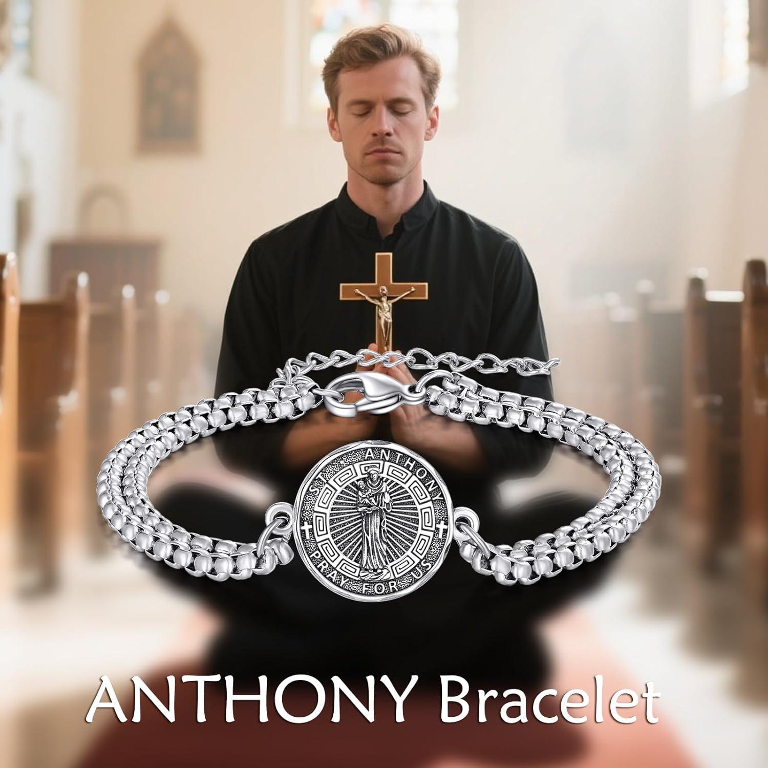 image:imageYFN Patron Saint Bracelet Sterling Silver Religious Protector Bracelet Jewelry Gift for Women MenBSt Anthony Large