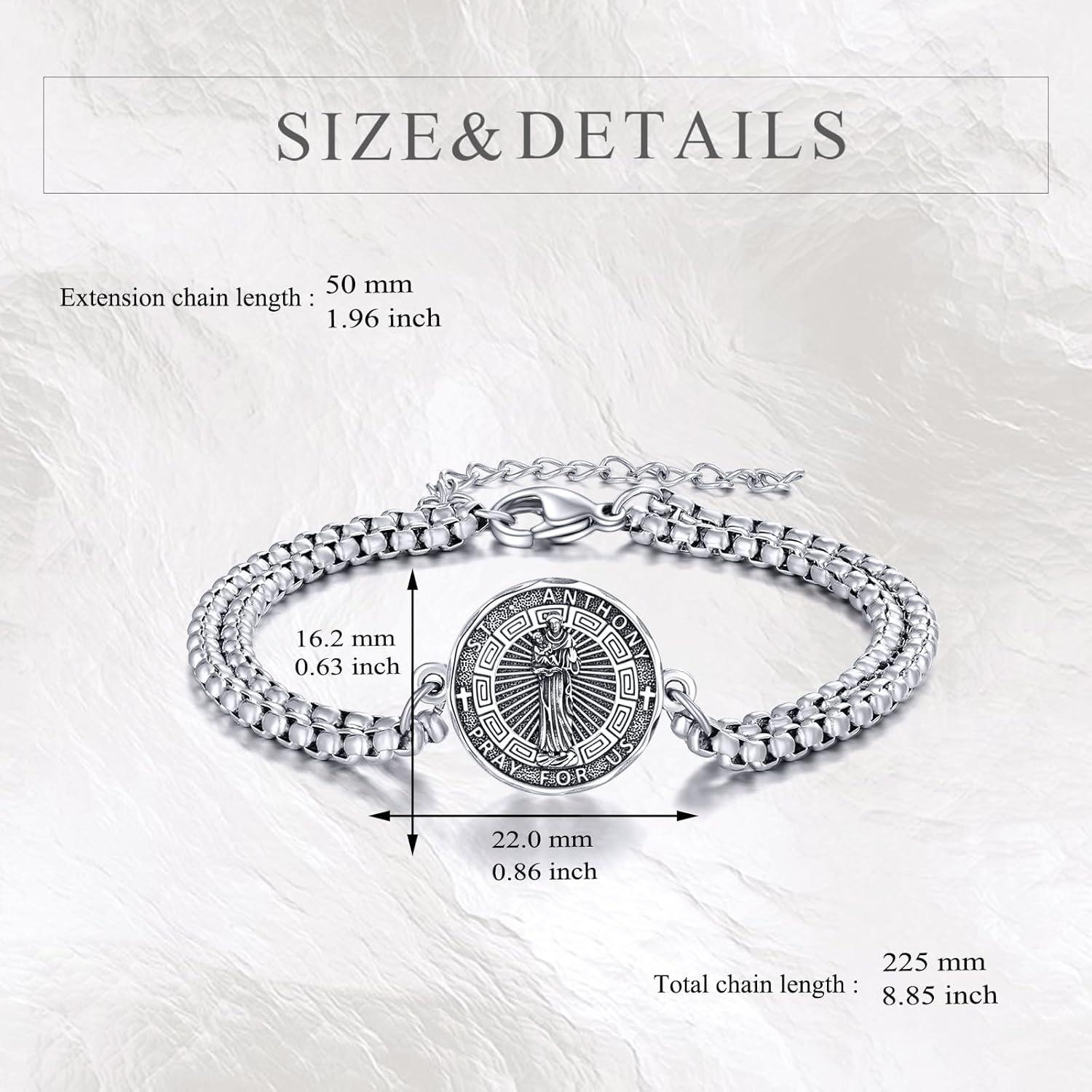 image:imageYFN Patron Saint Bracelet Sterling Silver Religious Protector Bracelet Jewelry Gift for Women MenBSt Anthony Small
