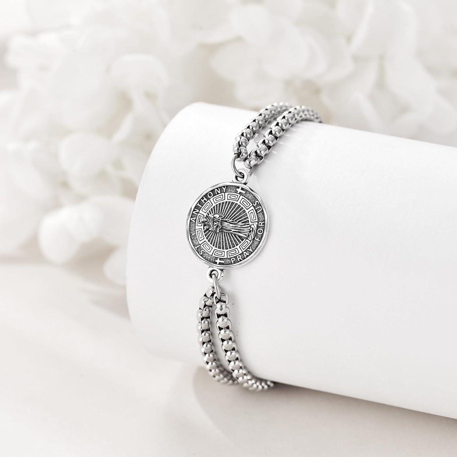 image:imageYFN Patron Saint Bracelet Sterling Silver Religious Protector Bracelet Jewelry Gift for Women MenBSt Anthony Small