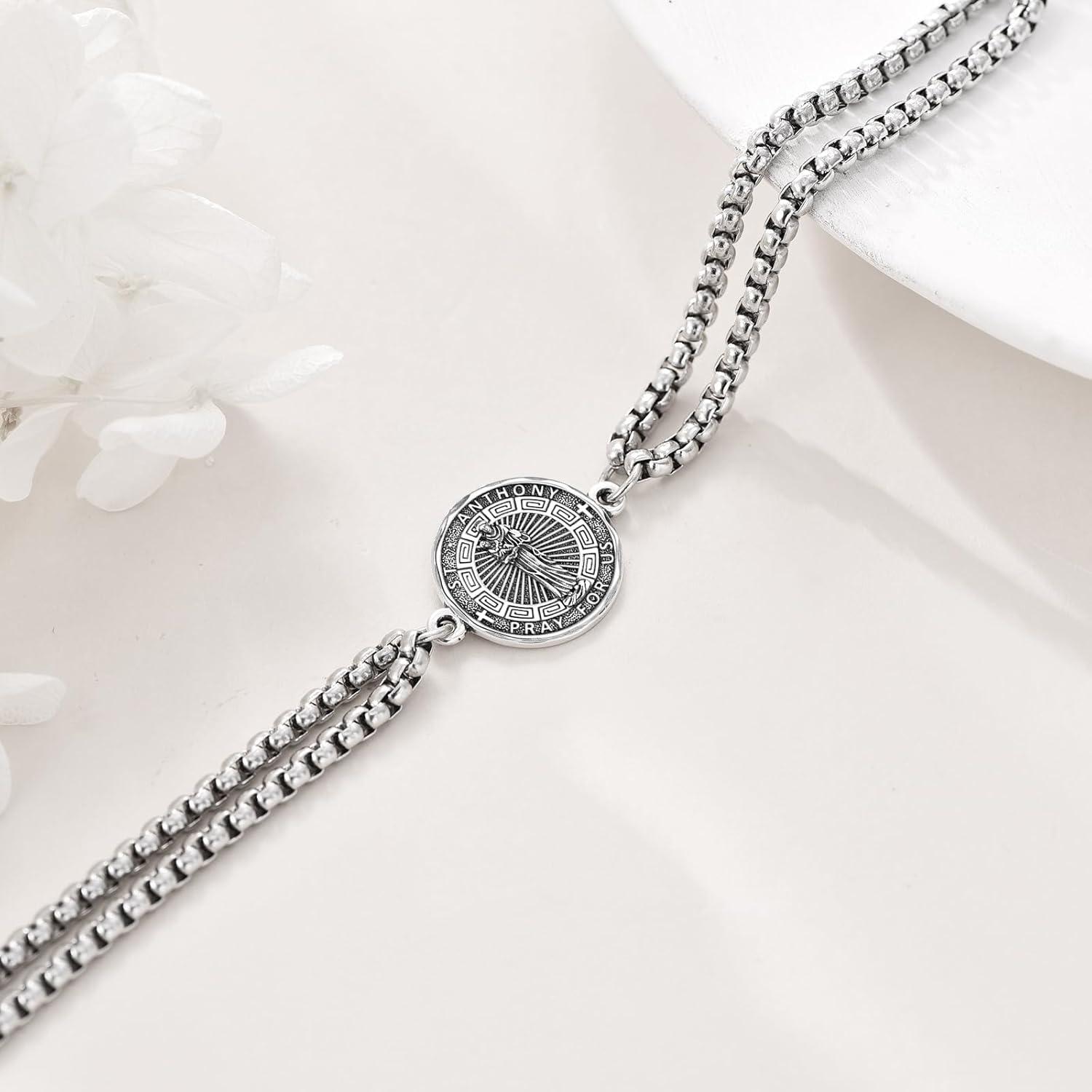 image:imageYFN Patron Saint Bracelet Sterling Silver Religious Protector Bracelet Jewelry Gift for Women MenBSt Anthony Small