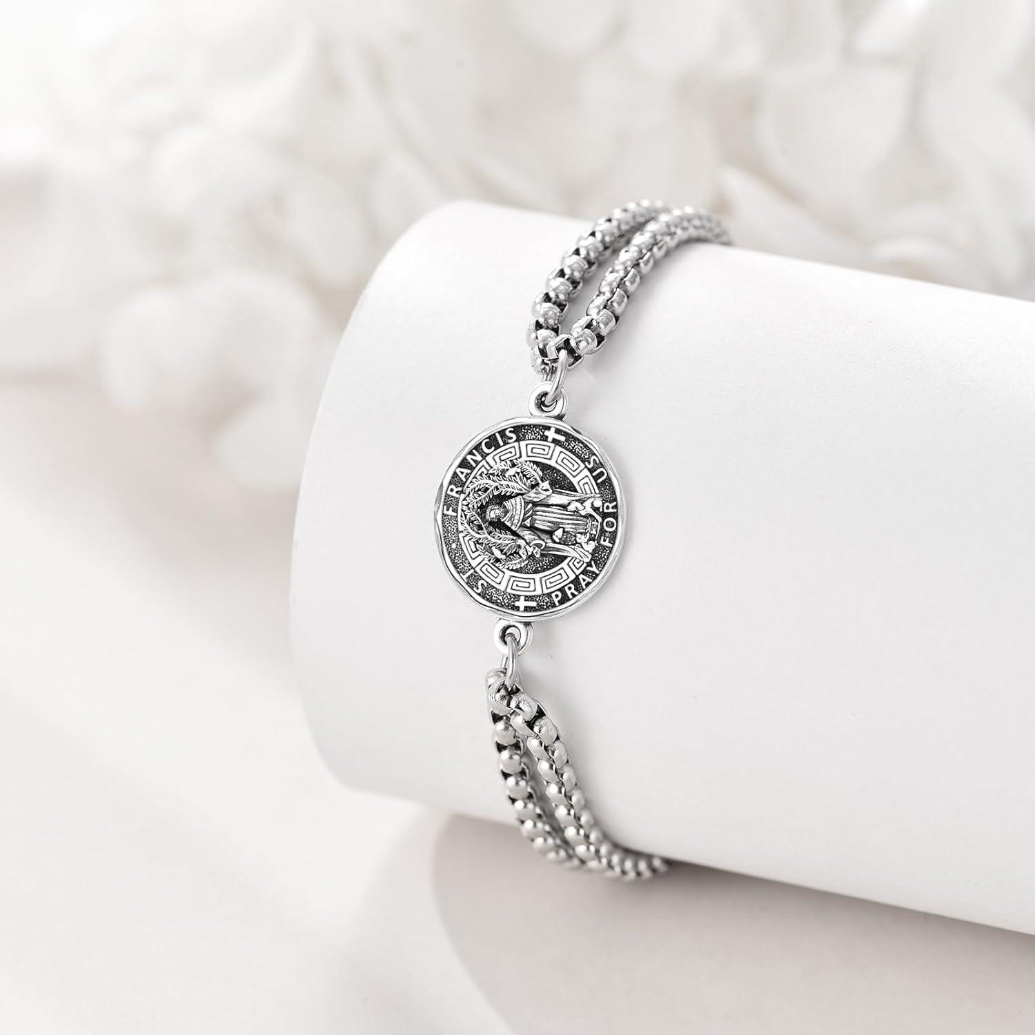 image:imageYFN Patron Saint Bracelet Sterling Silver Religious Protector Bracelet Jewelry Gift for Women MenDSt Francis Large