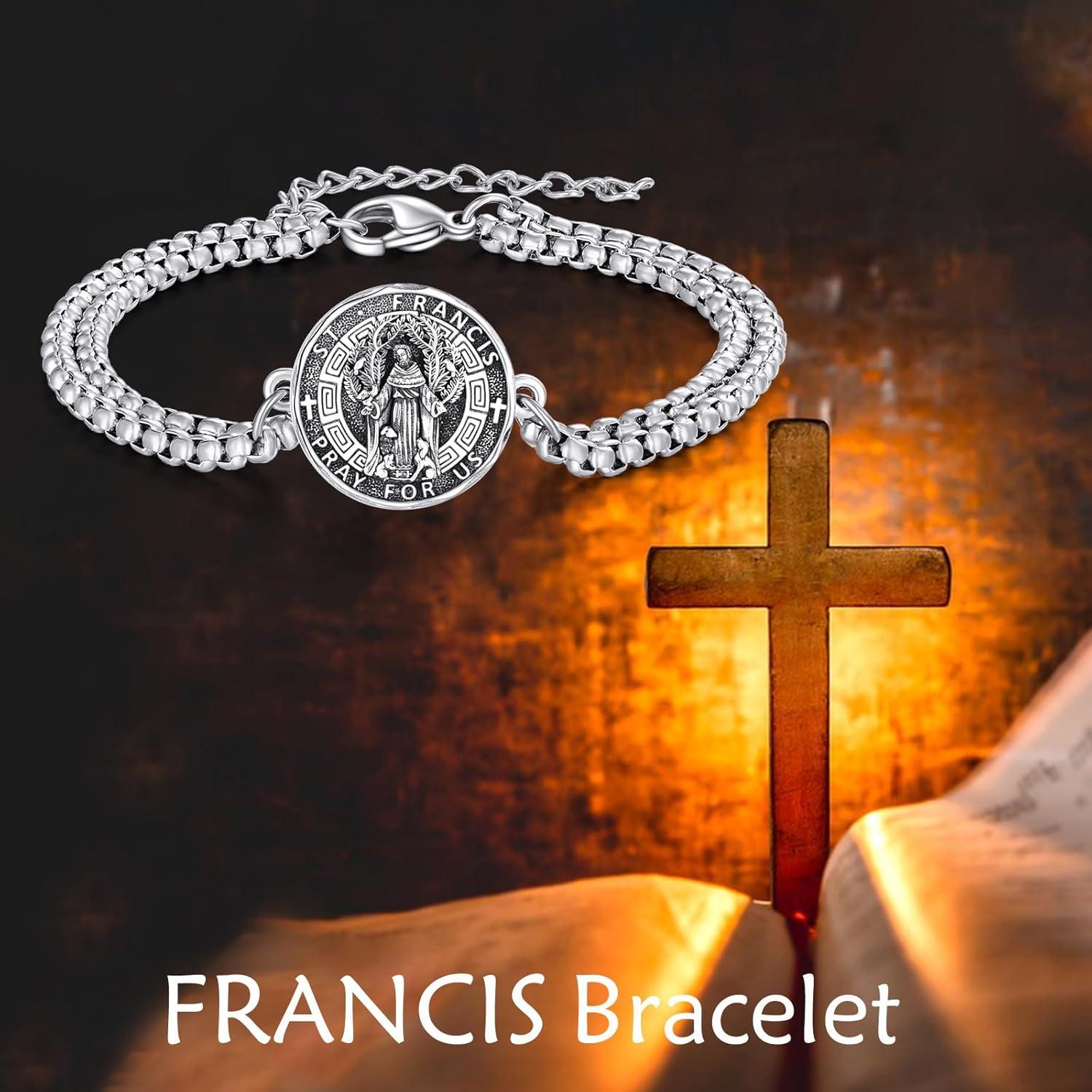 image:imageYFN Patron Saint Bracelet Sterling Silver Religious Protector Bracelet Jewelry Gift for Women MenDSt Francis Large