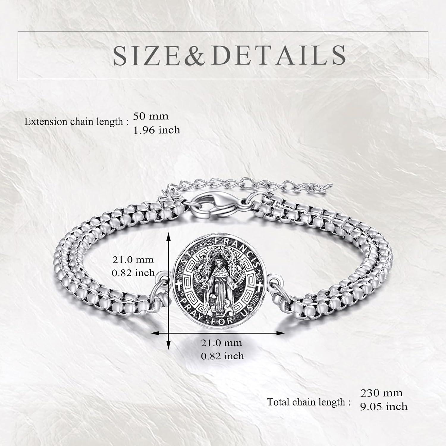 image:imageYFN Patron Saint Bracelet Sterling Silver Religious Protector Bracelet Jewelry Gift for Women MenDSt Francis Large
