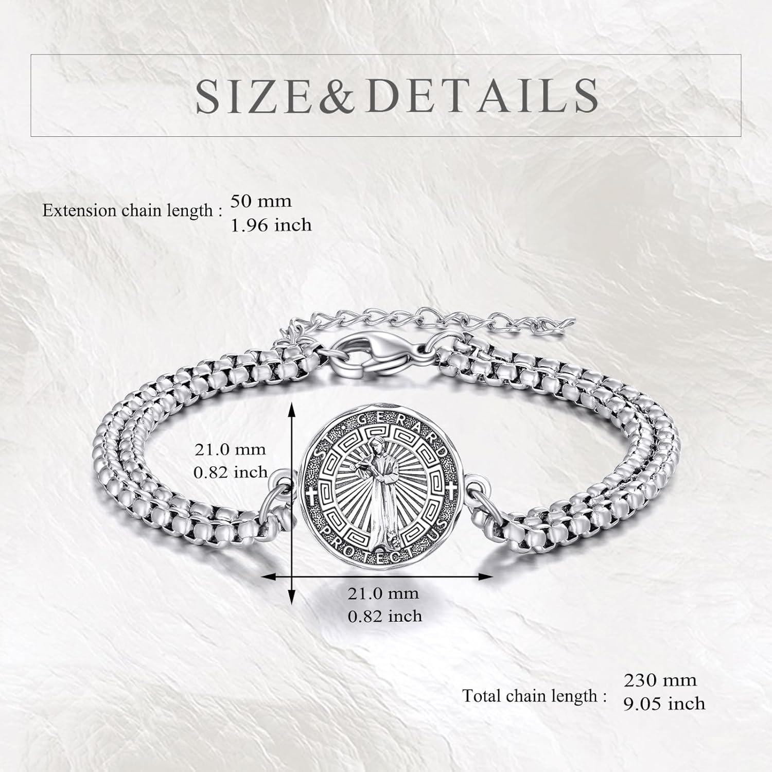 image:imageYFN Patron Saint Bracelet Sterling Silver Religious Protector Bracelet Jewelry Gift for Women MenESt Gerard Large