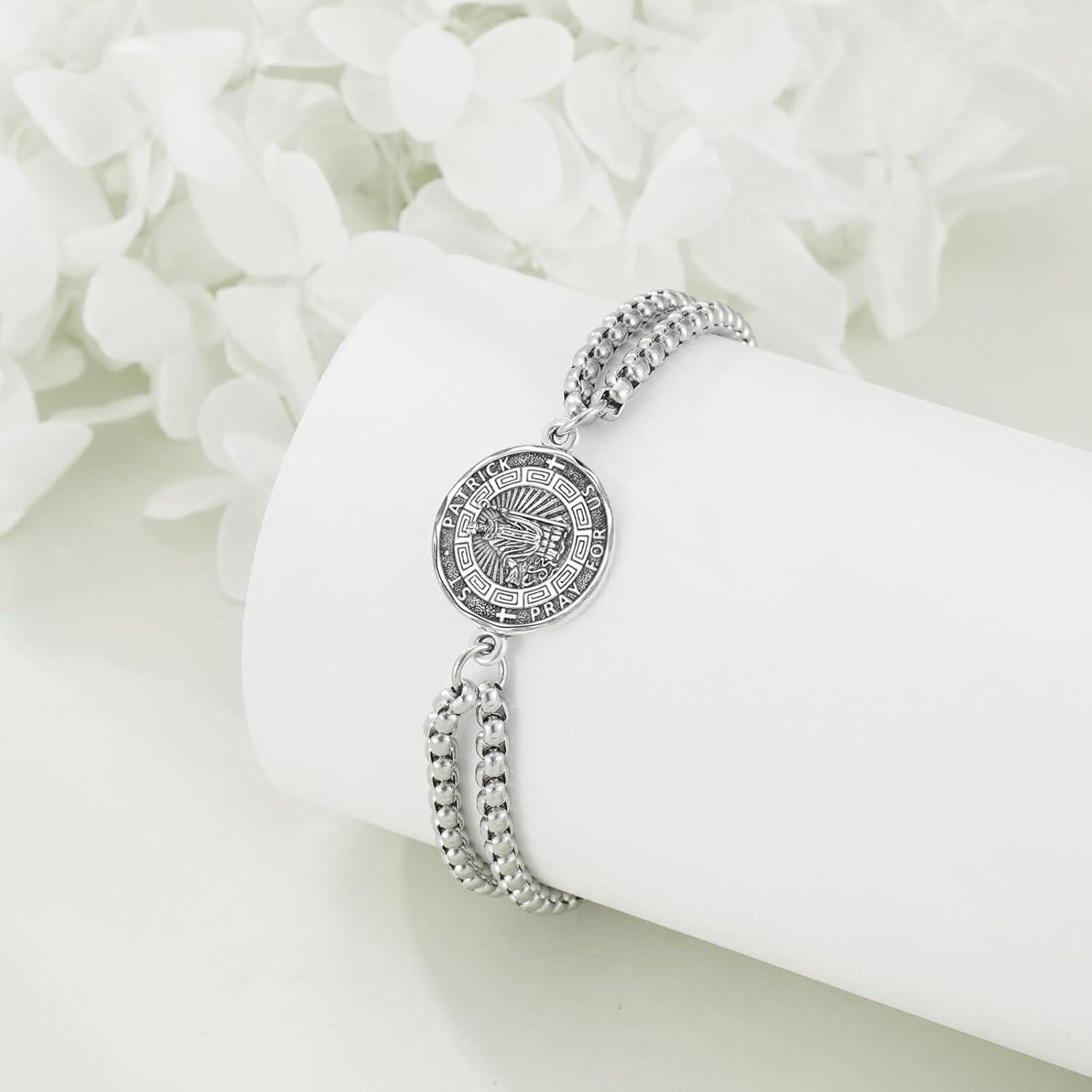 image:imageYFN Patron Saint Bracelet Sterling Silver Religious Protector Bracelet Jewelry Gift for Women MenGSt Patrick Small