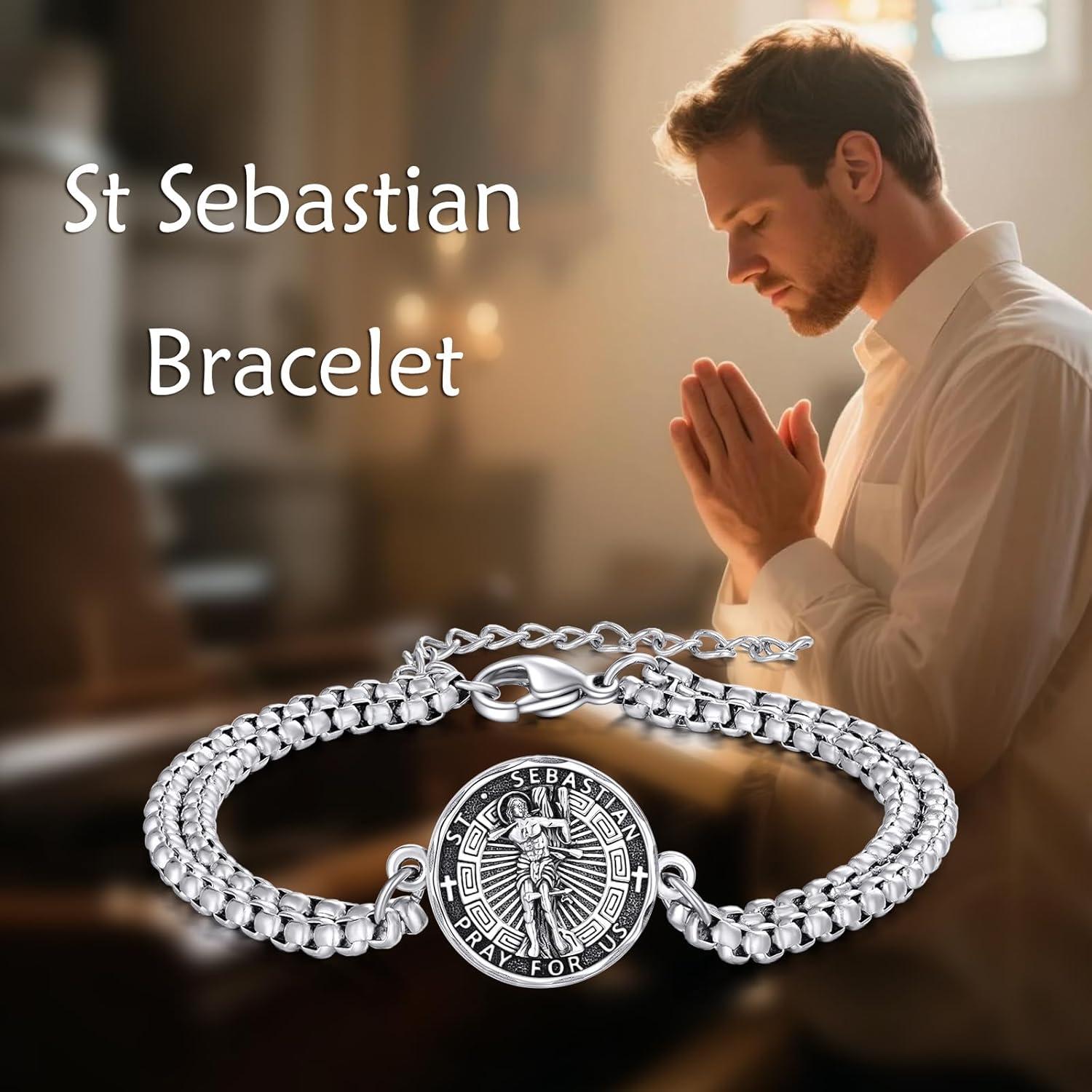 image:imageYFN Patron Saint Bracelet Sterling Silver Religious Protector Bracelet Jewelry Gift for Women MenHSt Sebastian Large