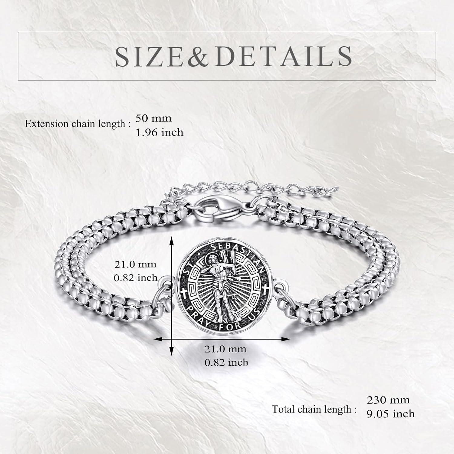 image:imageYFN Patron Saint Bracelet Sterling Silver Religious Protector Bracelet Jewelry Gift for Women MenHSt Sebastian Large