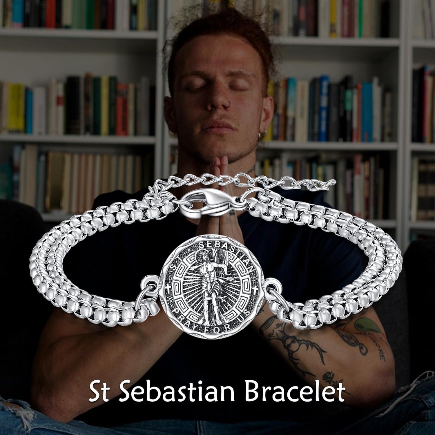 image:imageYFN Patron Saint Bracelet Sterling Silver Religious Protector Bracelet Jewelry Gift for Women MenHSt Sebastian Small