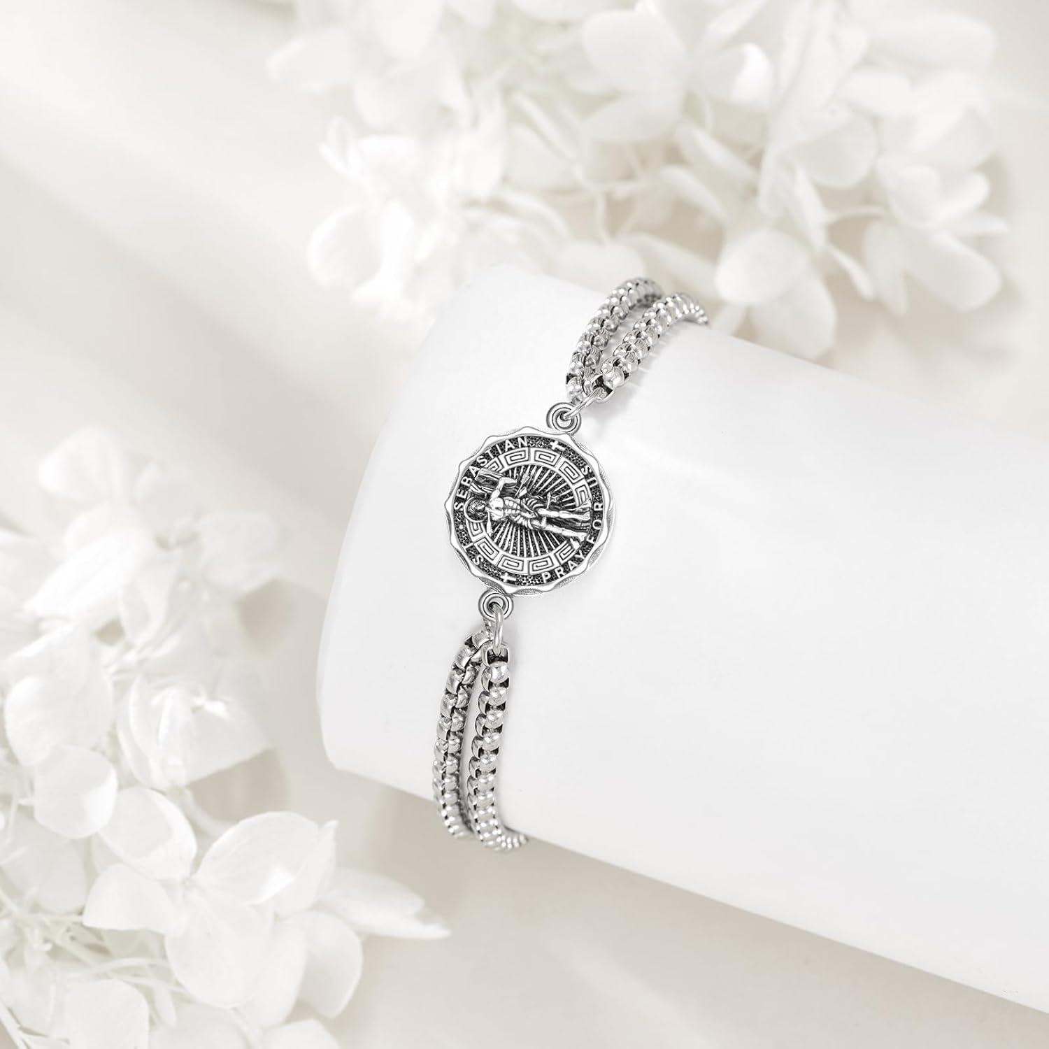 image:imageYFN Patron Saint Bracelet Sterling Silver Religious Protector Bracelet Jewelry Gift for Women MenHSt Sebastian Small