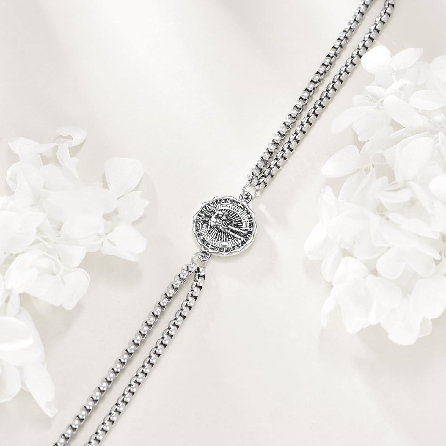 image:imageYFN Patron Saint Bracelet Sterling Silver Religious Protector Bracelet Jewelry Gift for Women MenHSt Sebastian Small