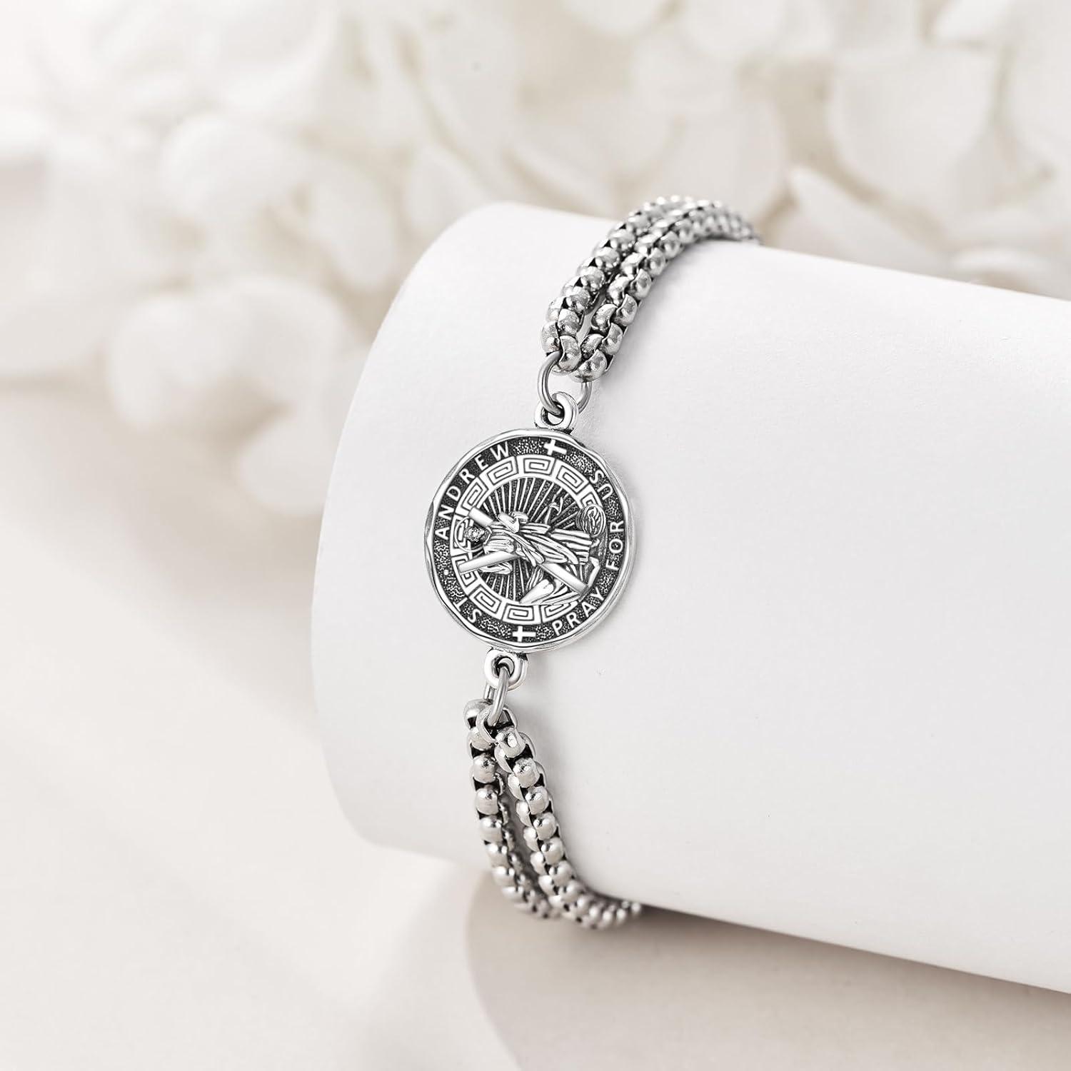 image:imageYFN Patron Saint Bracelet Sterling Silver Religious Protector Bracelet Jewelry Gift for Women MenLSt Andrew Small