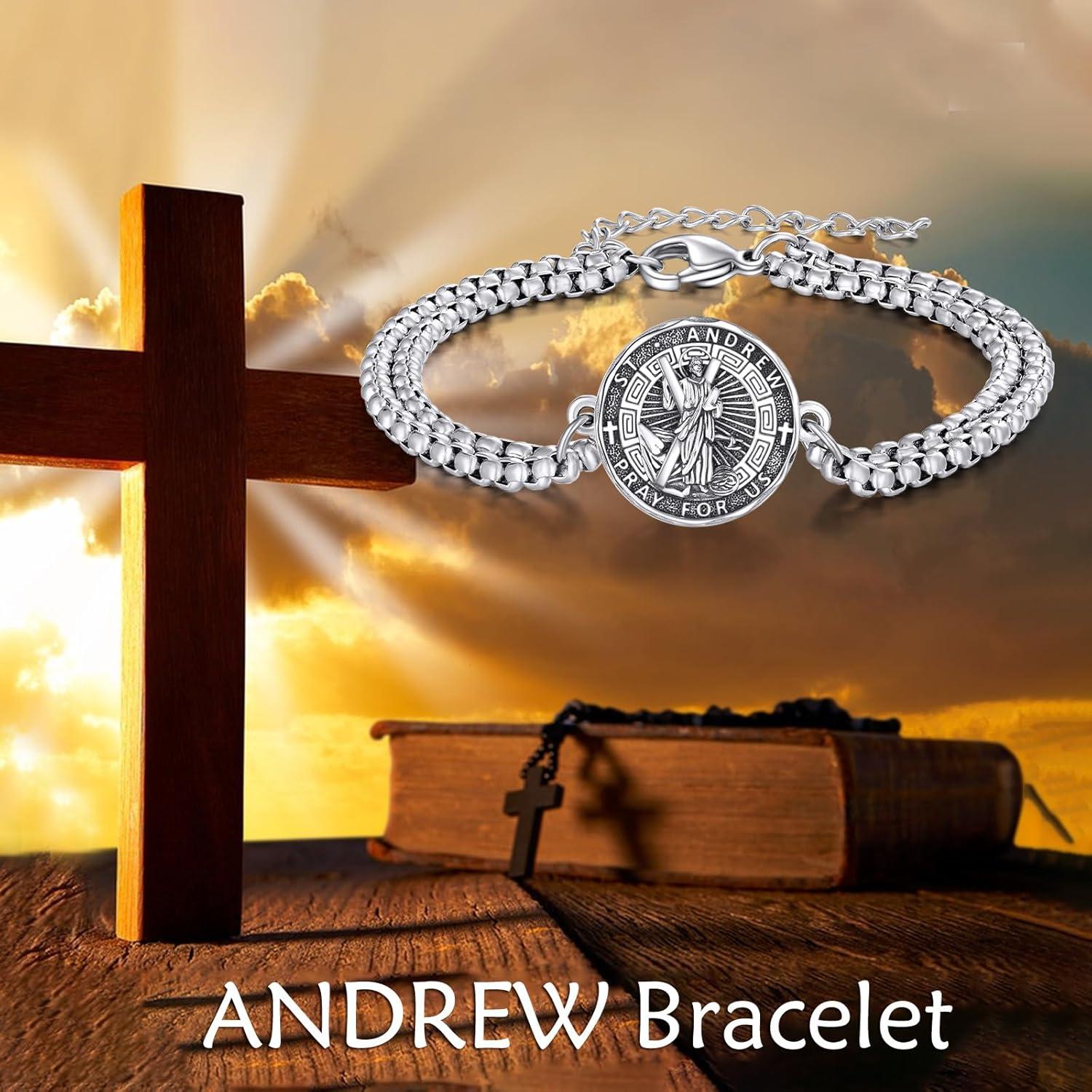 image:imageYFN Patron Saint Bracelet Sterling Silver Religious Protector Bracelet Jewelry Gift for Women MenLSt Andrew Small