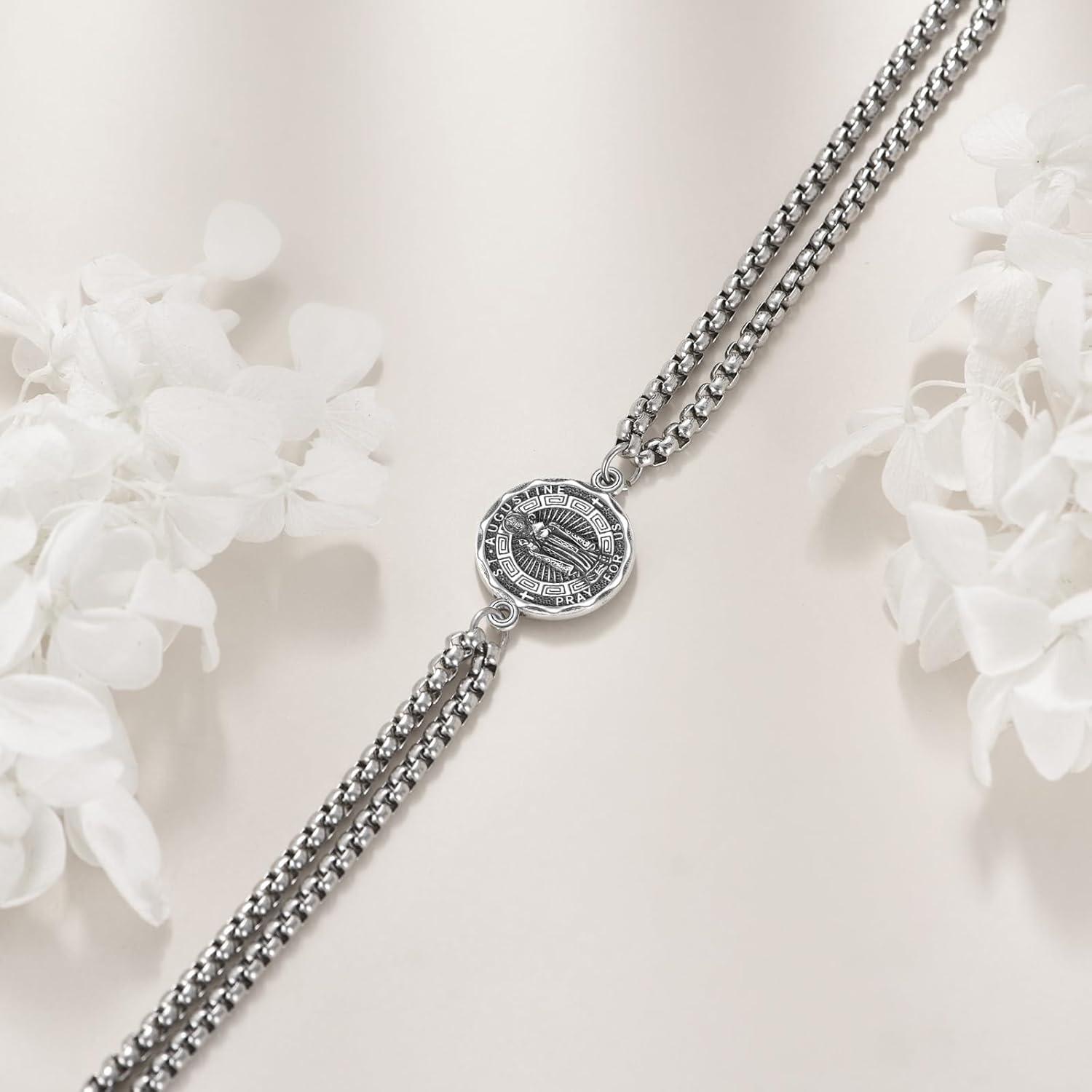 image:imageYFN Patron Saint Bracelet Sterling Silver Religious Protector Bracelet Jewelry Gift for Women MenMSt Augustine Small
