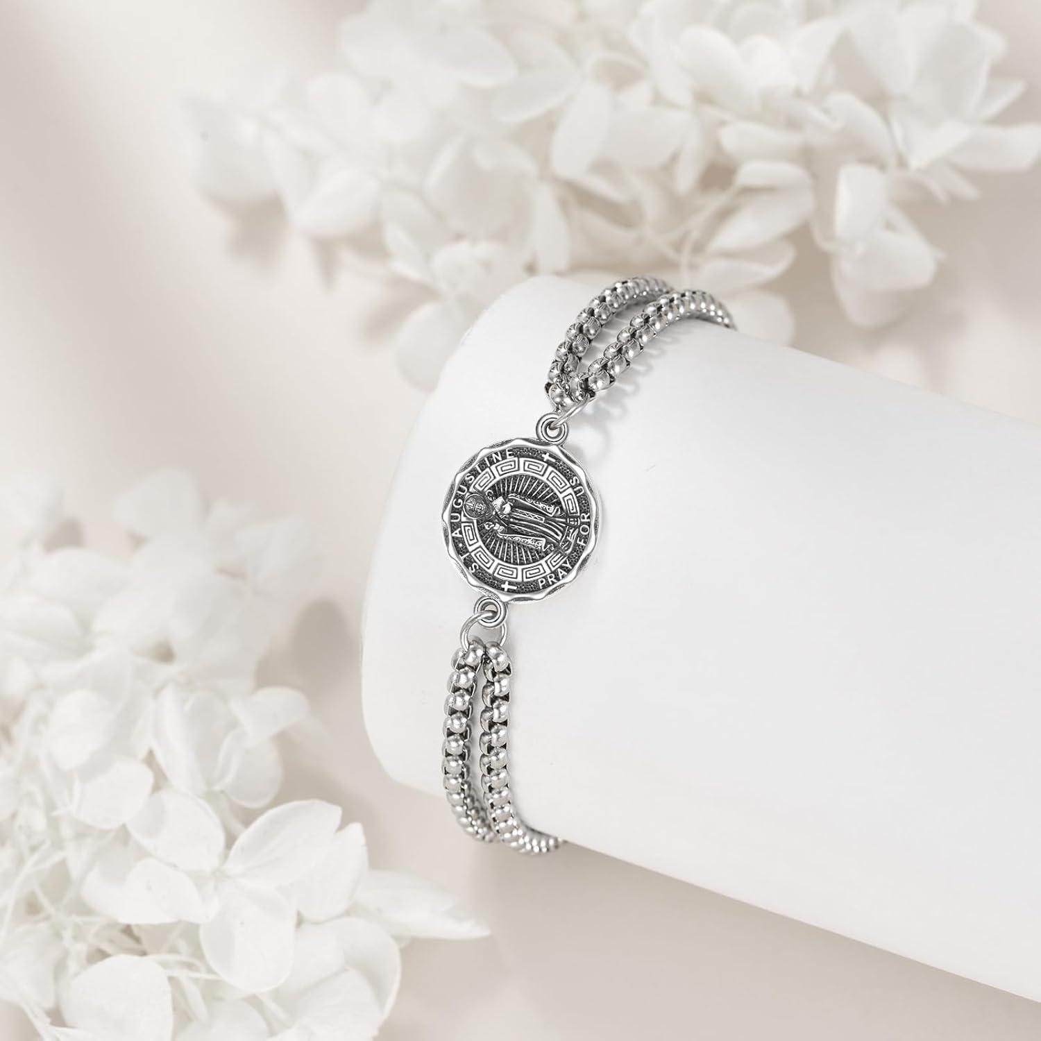 image:imageYFN Patron Saint Bracelet Sterling Silver Religious Protector Bracelet Jewelry Gift for Women MenMSt Augustine Small