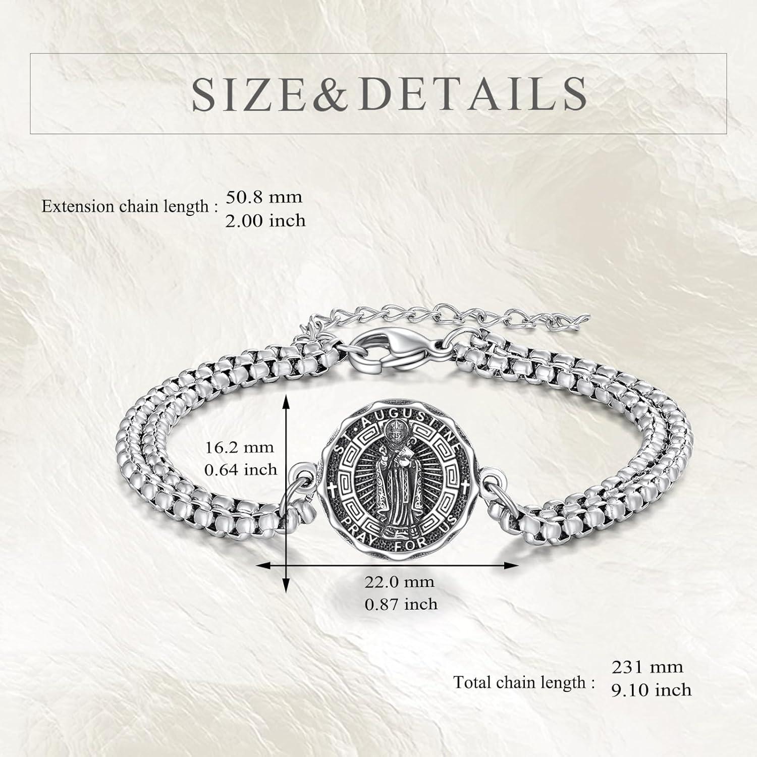 image:imageYFN Patron Saint Bracelet Sterling Silver Religious Protector Bracelet Jewelry Gift for Women MenMSt Augustine Small