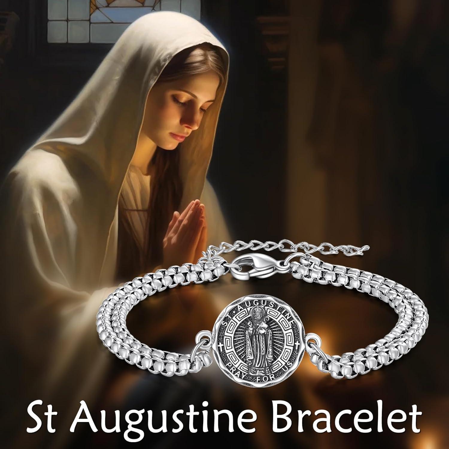 image:imageYFN Patron Saint Bracelet Sterling Silver Religious Protector Bracelet Jewelry Gift for Women MenMSt Augustine Small
