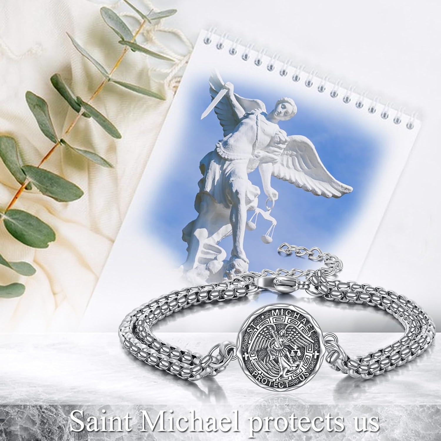 image:imageYFN Patron Saint Bracelet Sterling Silver Religious Protector Bracelet Jewelry Gift for Women MenNSt Michael Large