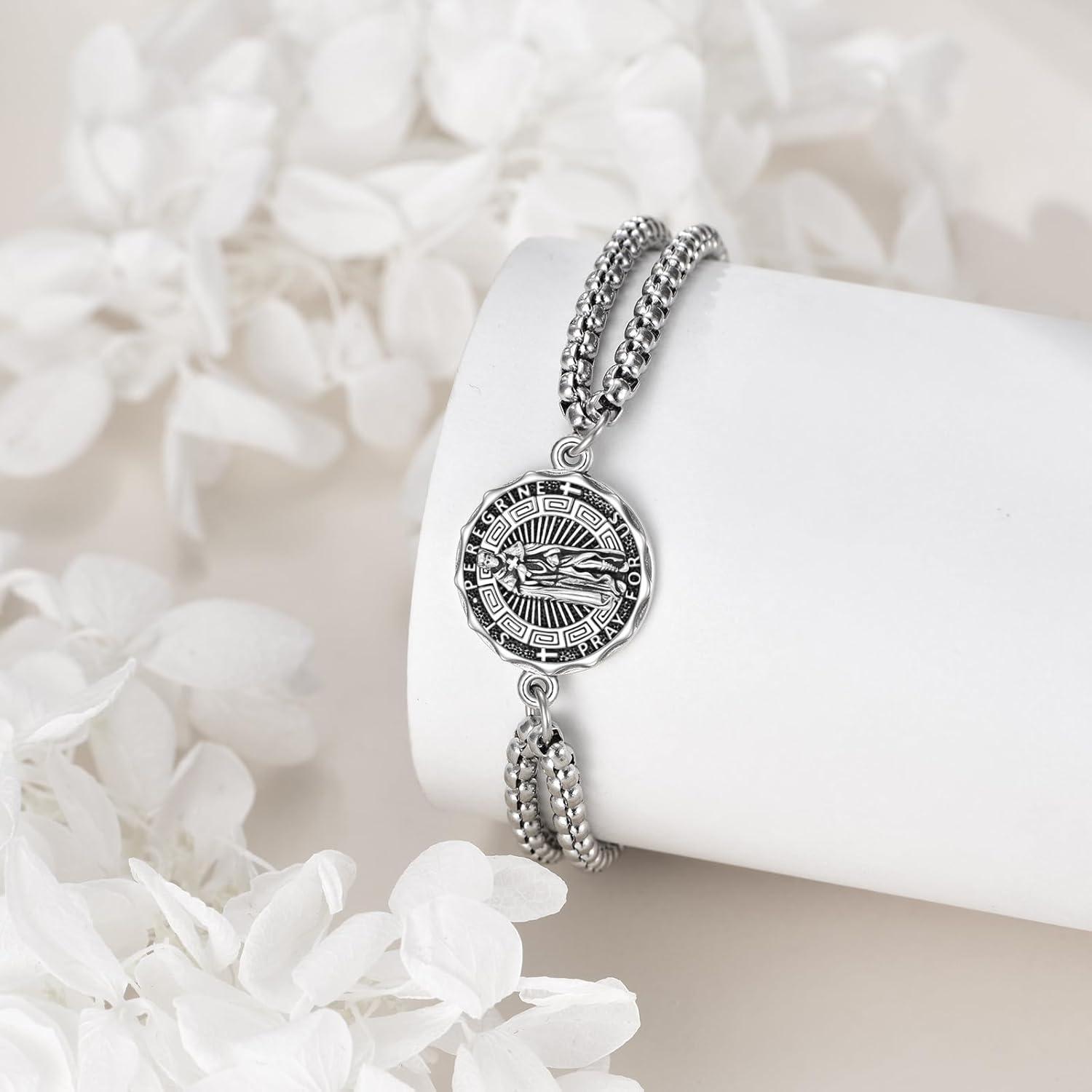 image:imageYFN Patron Saint Bracelet Sterling Silver Religious Protector Bracelet Jewelry Gift for Women MenPSt Peregrine Large