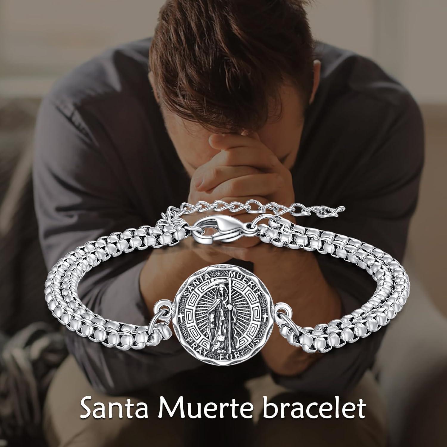 image:imageYFN Patron Saint Bracelet Sterling Silver Religious Protector Bracelet Jewelry Gift for Women MenQSanta Muerte Large