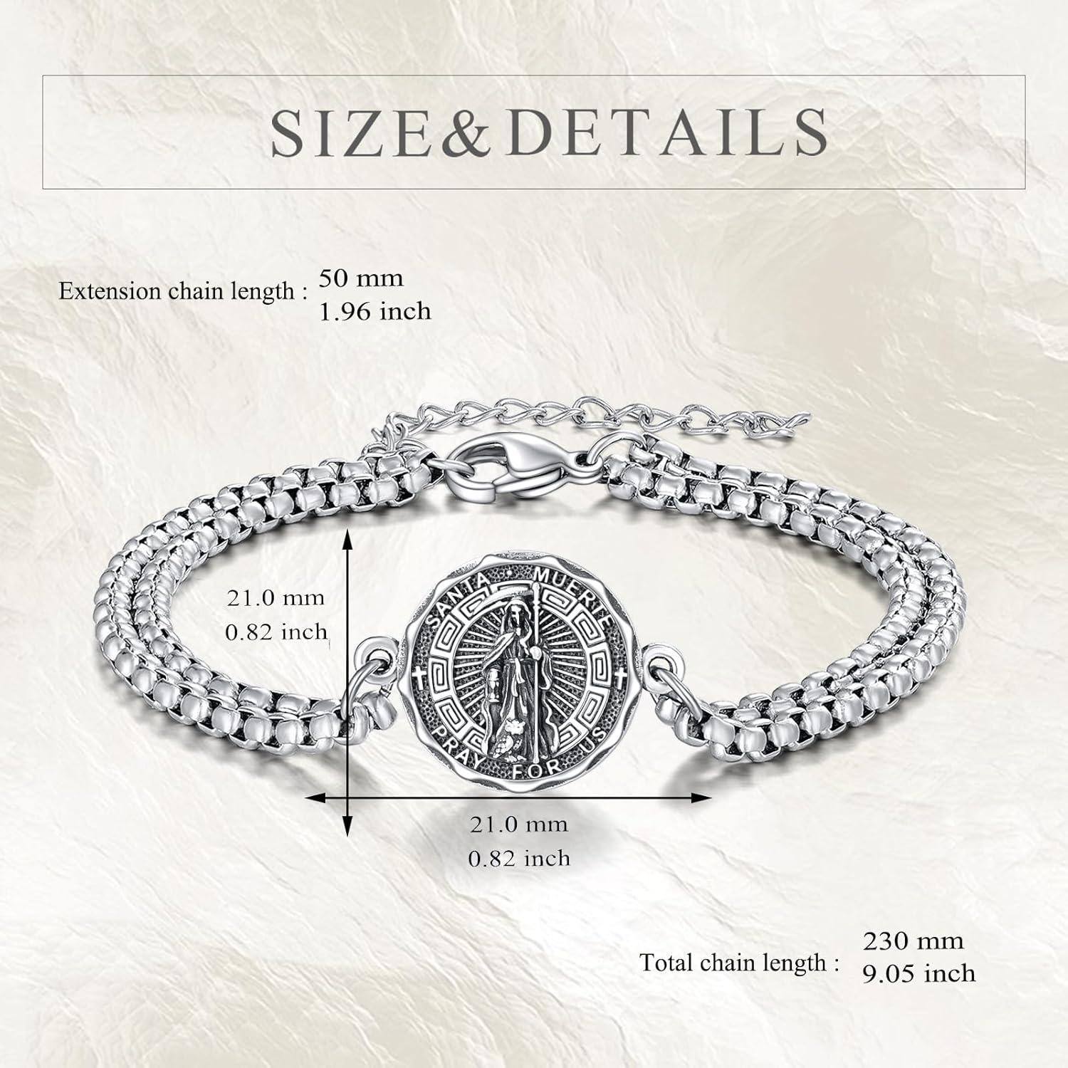 image:imageYFN Patron Saint Bracelet Sterling Silver Religious Protector Bracelet Jewelry Gift for Women MenQSanta Muerte Large
