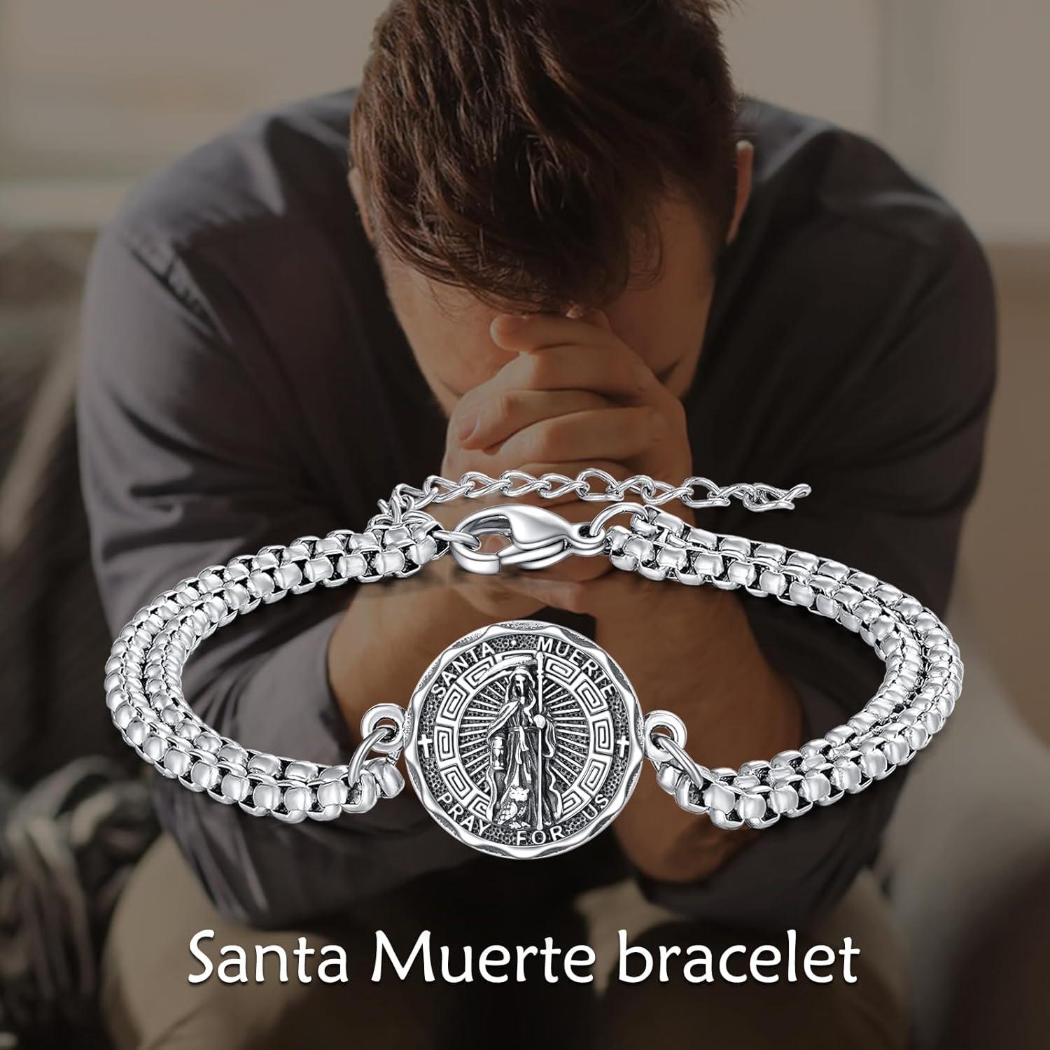 image:imageYFN Patron Saint Bracelet Sterling Silver Religious Protector Bracelet Jewelry Gift for Women MenQSanta Muerte Small