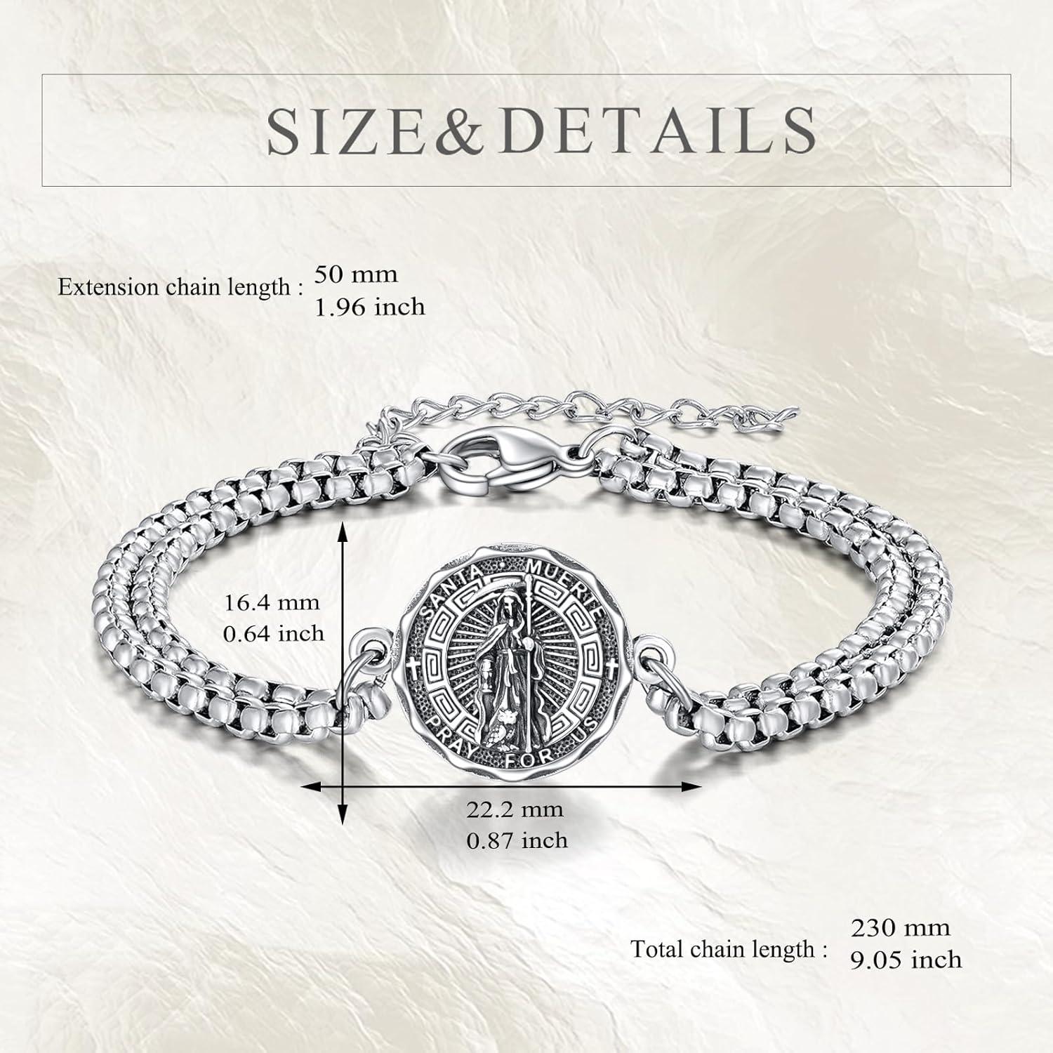 image:imageYFN Patron Saint Bracelet Sterling Silver Religious Protector Bracelet Jewelry Gift for Women MenQSanta Muerte Small