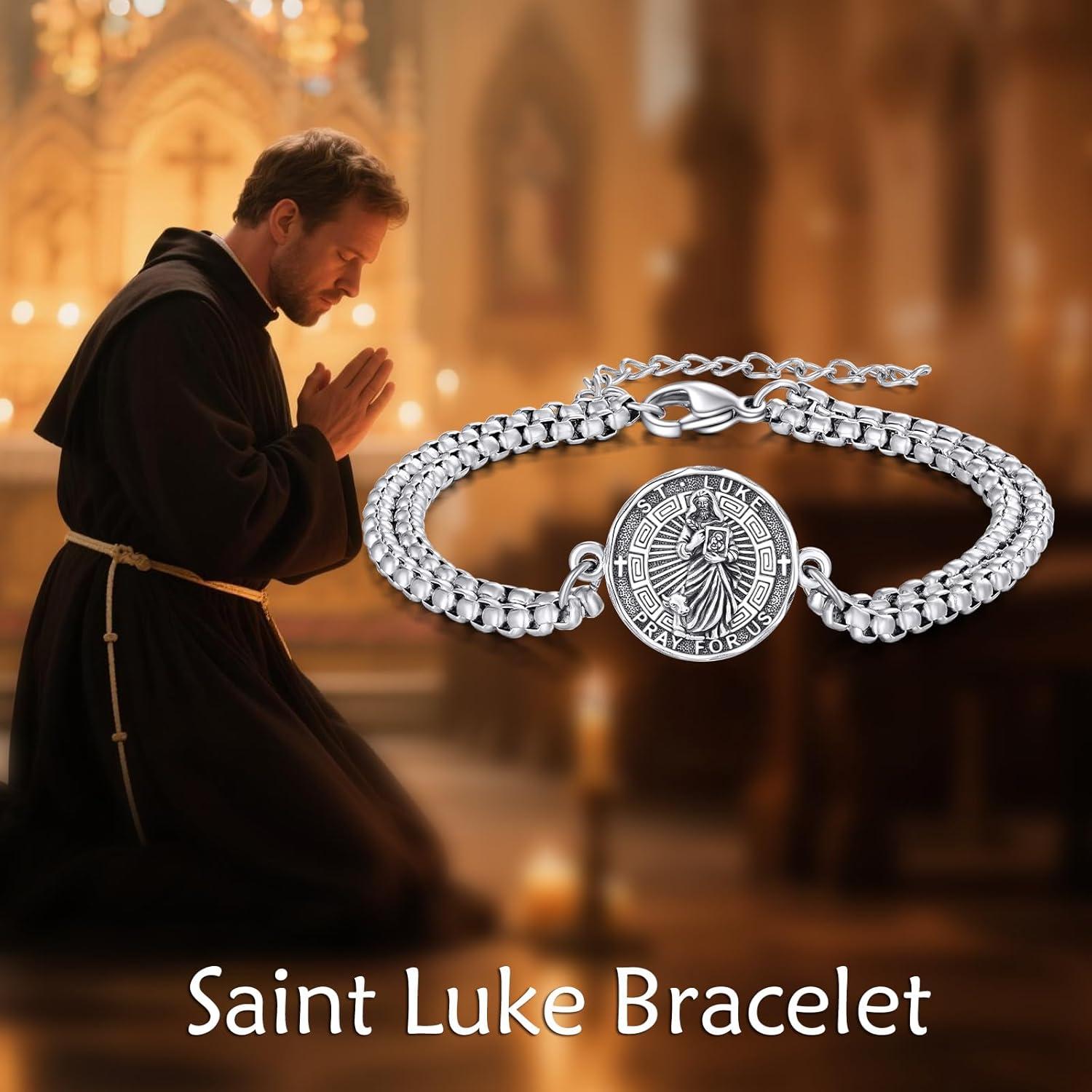 image:imageYFN Patron Saint Bracelet Sterling Silver Religious Protector Bracelet Jewelry Gift for Women MenSSt Luke Large