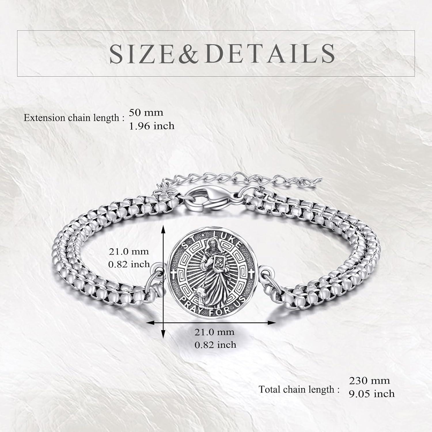 image:imageYFN Patron Saint Bracelet Sterling Silver Religious Protector Bracelet Jewelry Gift for Women MenSSt Luke Large