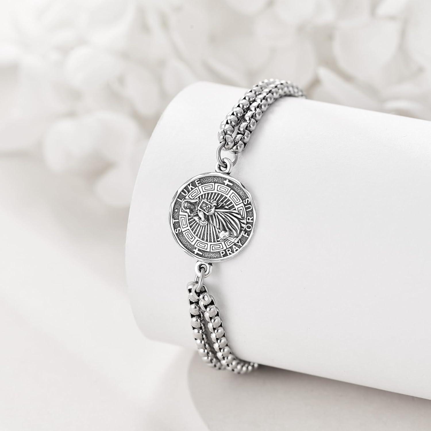 image:imageYFN Patron Saint Bracelet Sterling Silver Religious Protector Bracelet Jewelry Gift for Women MenSSt Luke Large