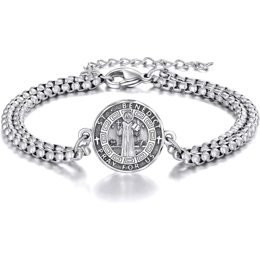 image:imageYFN Patron Saint Bracelet Sterling Silver Religious Protector Bracelet Jewelry Gift for Women MenASt Benedict Large
