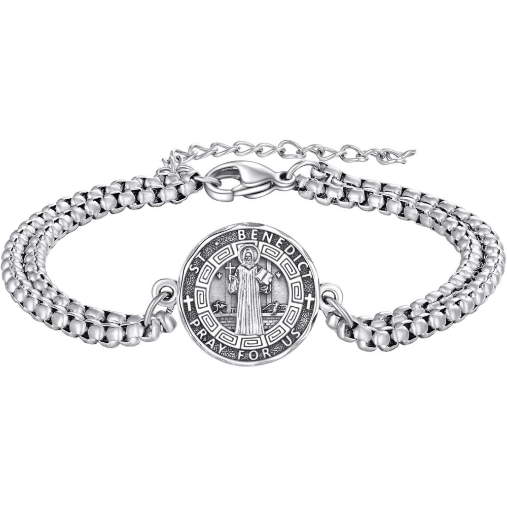 image:imageYFN Patron Saint Bracelet Sterling Silver Religious Protector Bracelet Jewelry Gift for Women MenASt Benedict Small