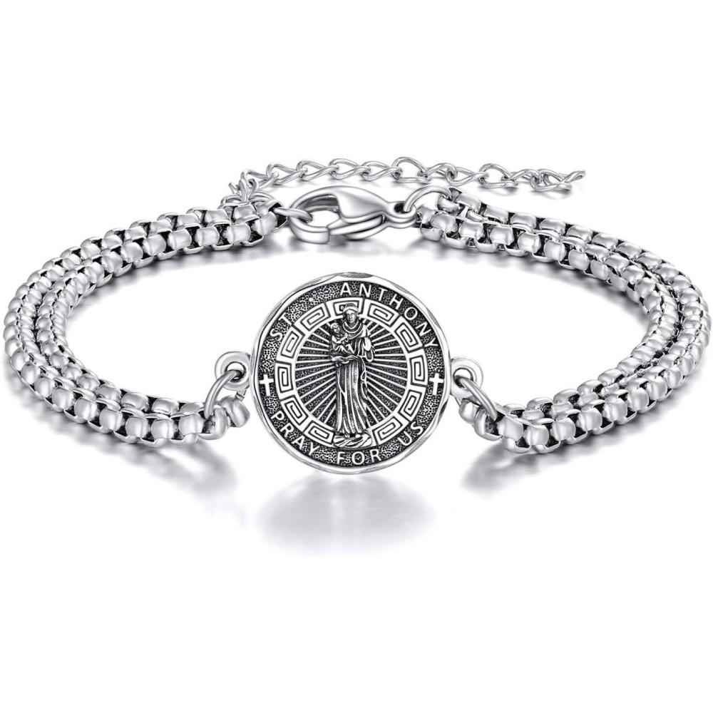 image:imageYFN Patron Saint Bracelet Sterling Silver Religious Protector Bracelet Jewelry Gift for Women MenBSt Anthony Large