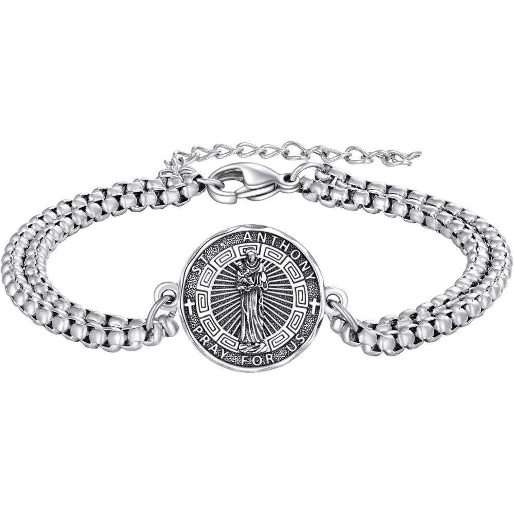 image:imageYFN Patron Saint Bracelet Sterling Silver Religious Protector Bracelet Jewelry Gift for Women MenBSt Anthony Small