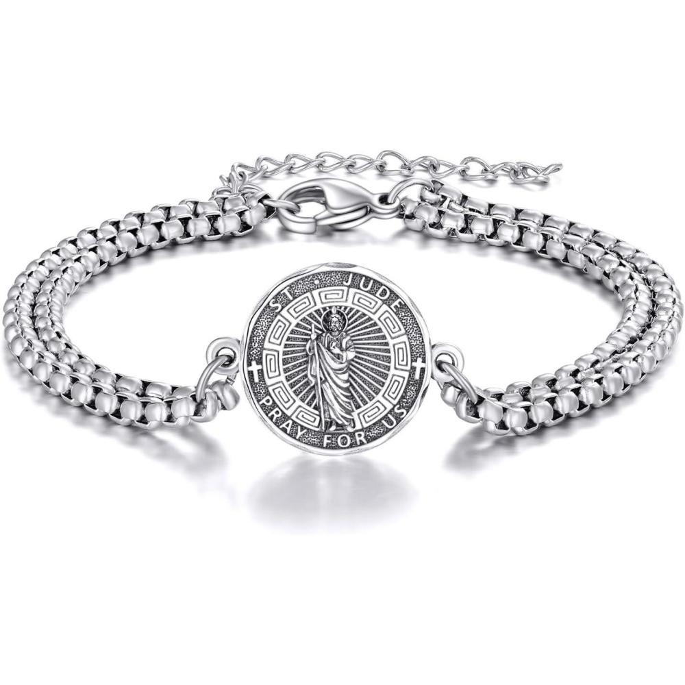 image:imageYFN Patron Saint Bracelet Sterling Silver Religious Protector Bracelet Jewelry Gift for Women MenCSt Jude Large