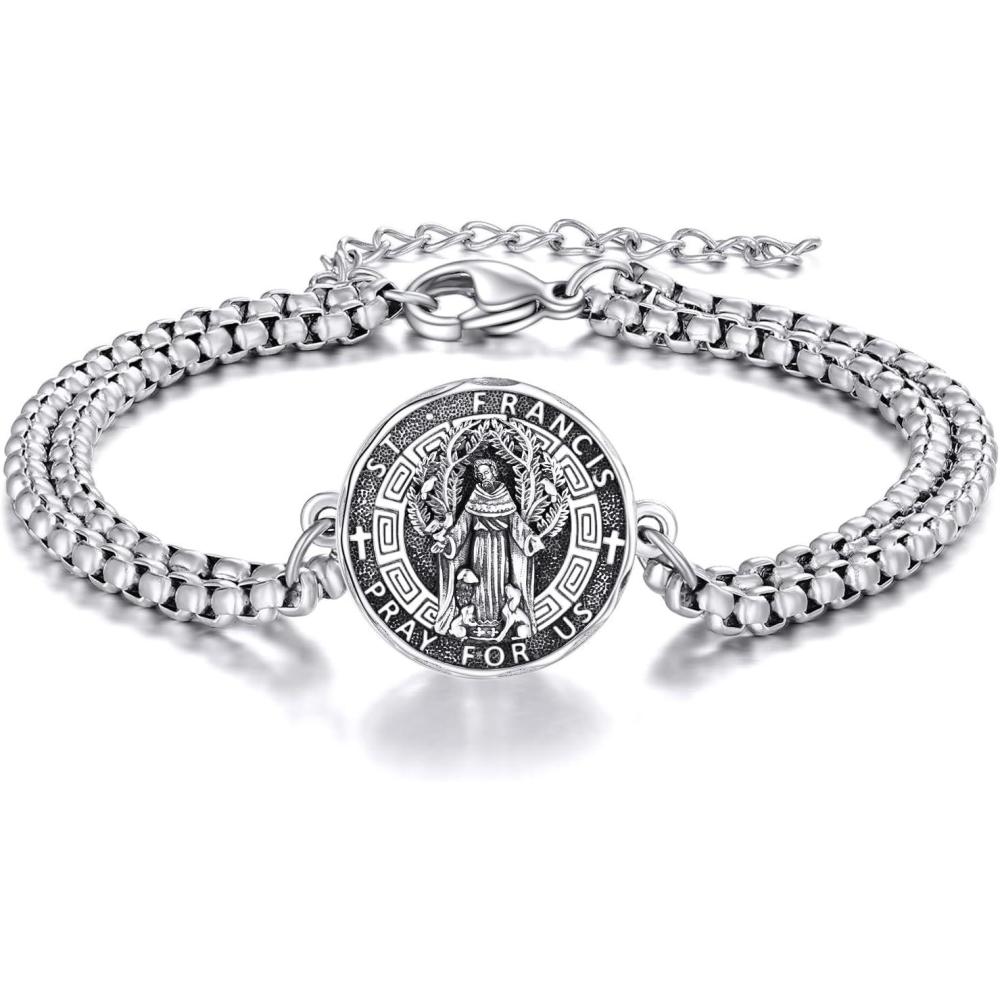 image:imageYFN Patron Saint Bracelet Sterling Silver Religious Protector Bracelet Jewelry Gift for Women MenDSt Francis Large