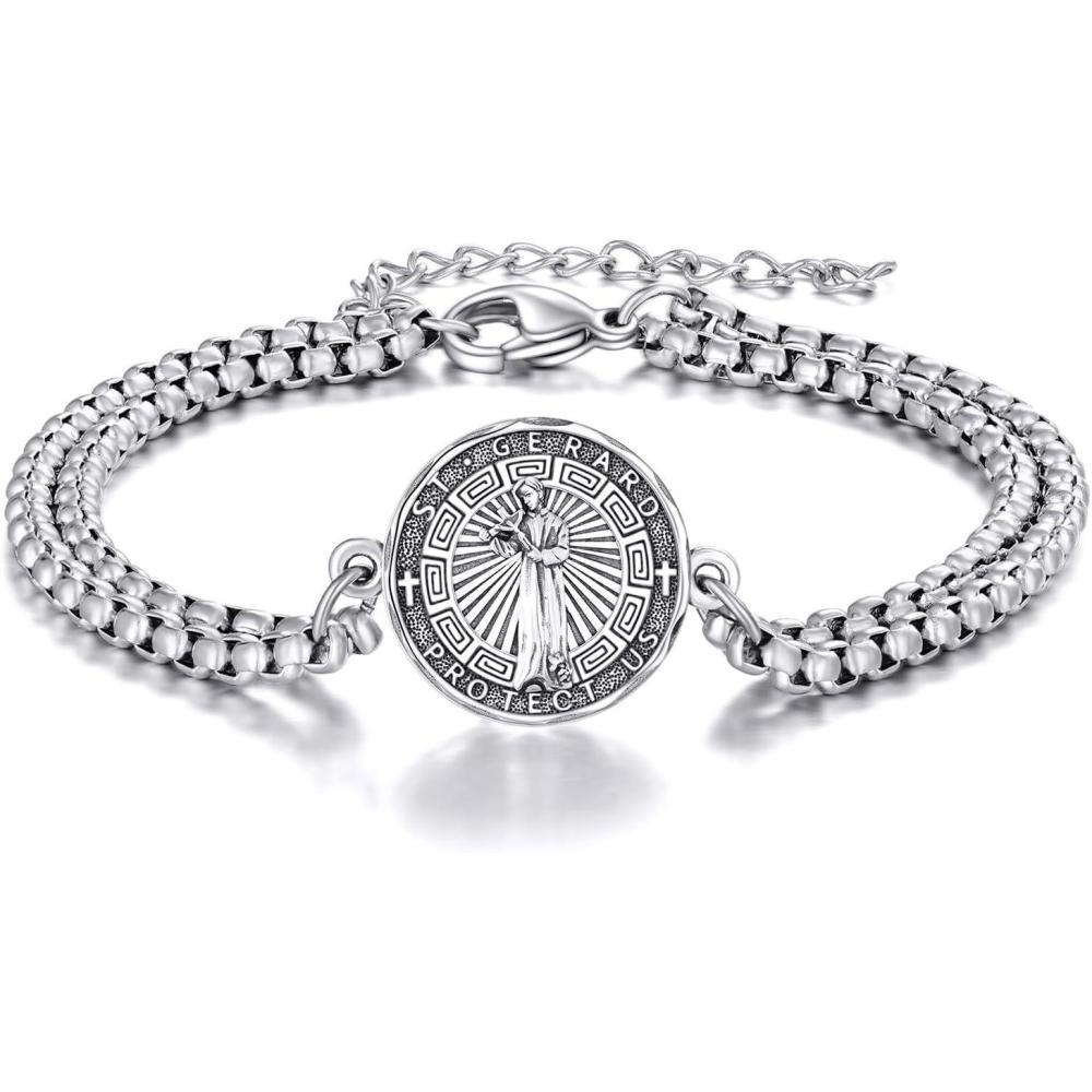 image:imageYFN Patron Saint Bracelet Sterling Silver Religious Protector Bracelet Jewelry Gift for Women MenESt Gerard Large