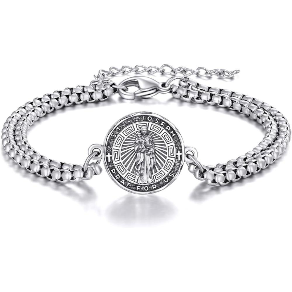 image:imageYFN Patron Saint Bracelet Sterling Silver Religious Protector Bracelet Jewelry Gift for Women MenFSt Joseph Large