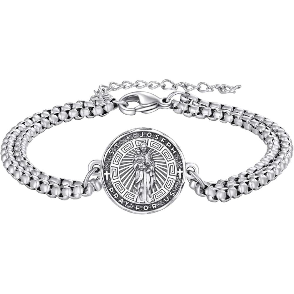 image:imageYFN Patron Saint Bracelet Sterling Silver Religious Protector Bracelet Jewelry Gift for Women MenFSt Joseph Small