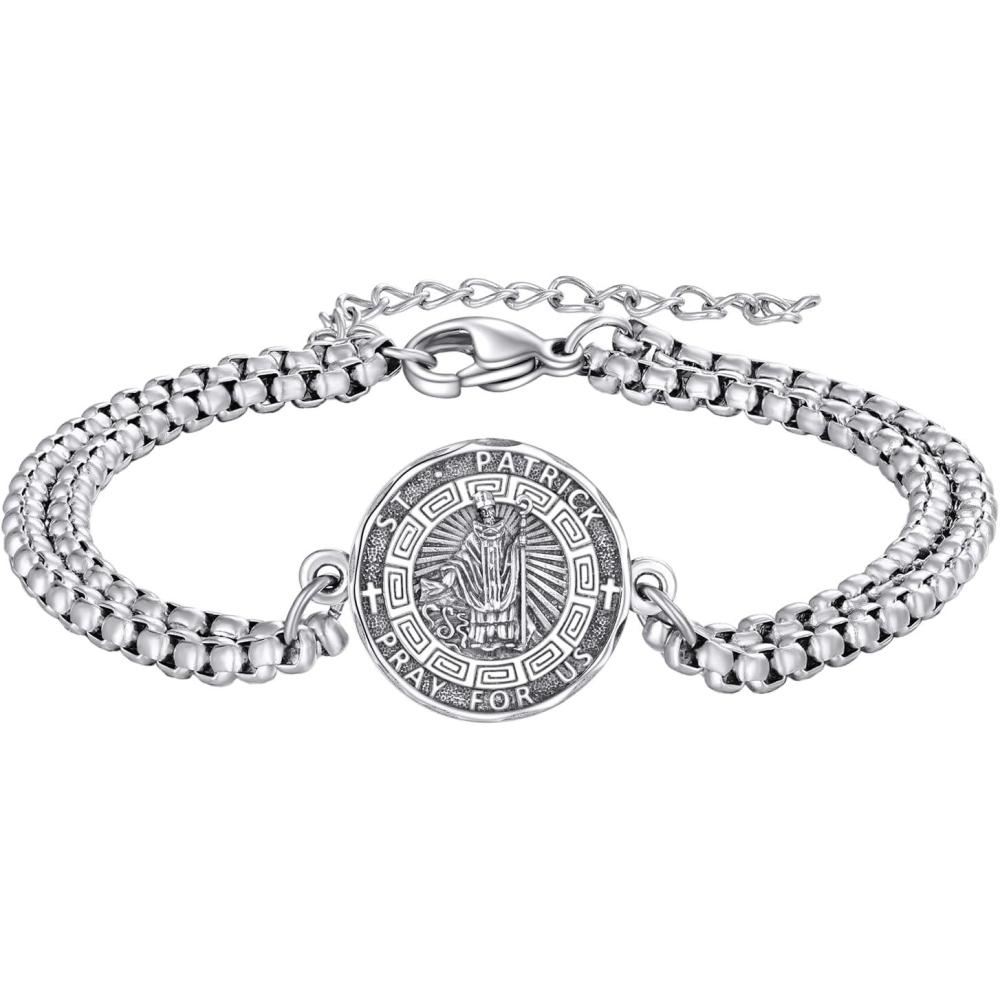 image:imageYFN Patron Saint Bracelet Sterling Silver Religious Protector Bracelet Jewelry Gift for Women MenGSt Patrick Small