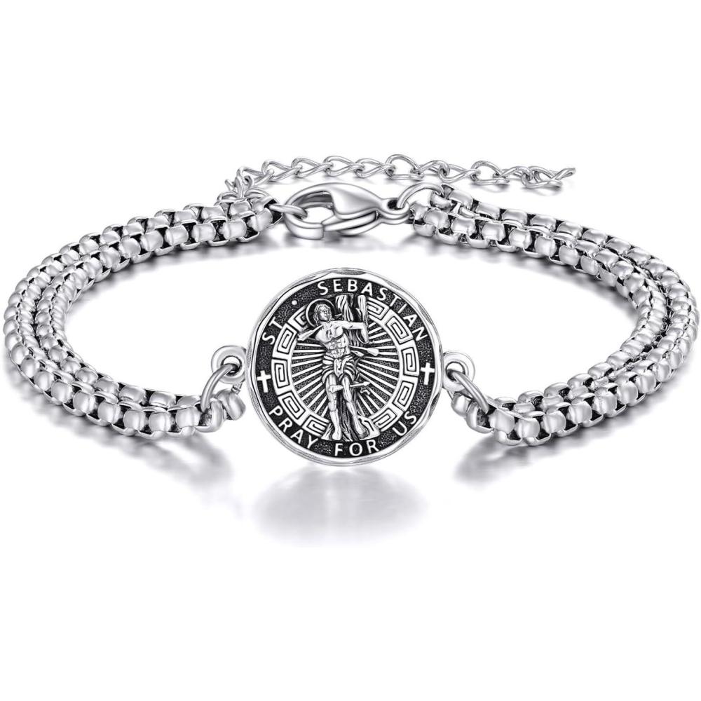 image:imageYFN Patron Saint Bracelet Sterling Silver Religious Protector Bracelet Jewelry Gift for Women MenHSt Sebastian Large