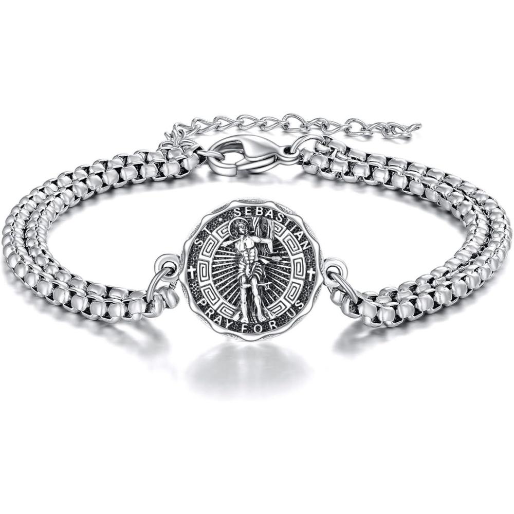 image:imageYFN Patron Saint Bracelet Sterling Silver Religious Protector Bracelet Jewelry Gift for Women MenHSt Sebastian Small